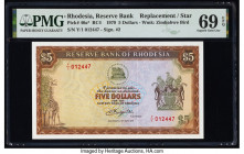 Rhodesia Reserve Bank of Rhodesia 5 Dollars 15.5.1979 Pick 40a* RC4 Replacement PMG Superb Gem Unc 69 EPQ. 

HID09801242017

© 2022 Heritage Auctions ...