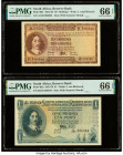 South Africa South African Reserve Bank 10 Shillings; 1 Pound 6.11.1958; 18.11.1958 Pick 90c; 92d Two Examples PMG Gem Uncirculated 66 EPQ (2). 

HID0...