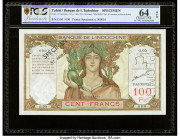 Tahiti Banque de l'Indochine 100 Francs ND (1961) Pick 14ds Specimen PCGS Banknote Choice UNC 64 OPQ. A perforated "Specimen" is present.

HID09801242...