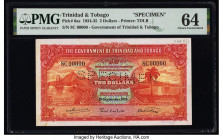 Trinidad & Tobago Government of Trinidad and Tobago 2 Dollars 1.9.1935 Pick 6as Specimen PMG Choice Uncirculated 64. Previous mounting and a roulette ...