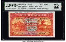 Trinidad & Tobago Government of Trinidad and Tobago 2 Dollars 2.1.1939 Pick 6bs Specimen PMG Uncirculated 62. A roulette cancelled punch, previous mou...
