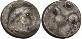 Celtic World. Celtic, Eastern Europe. AR Drachm type Kugelwange, 2nd-1st century BC. Obv. Head right, laureate. Rev. Horse left; above, circle with do...