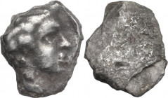 Greek Italy. Etruria, Populonia. AR As, 3rd century BC. Obv. Male head right; behind, [I]. Rev. Blank. Vecchi EC I, 109 (unrecorded die); HN Italy 182...