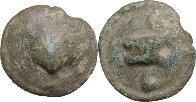 Greek Italy. Northern Apulia, Luceria. AE Cast Biunx, 217-212. Obv. Scallop shel...