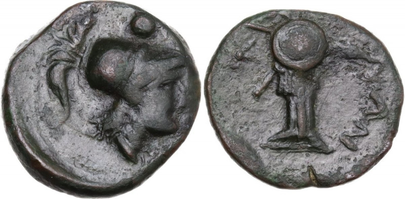 Greek Italy. Southern Apulia, Caelia. AE Uncia, c. 220-150 BC. Obv. Helmeted hea...