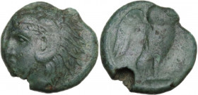 Greek Italy. Northern Lucania, Velia. AE 16.5 mm, late 4th to 2nd century. Obv. Head of Herakles left. Rev. ΥΕΛΗ. Owl facing right, wings open. HN Ita...