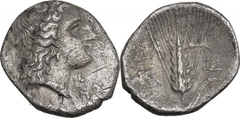Greek Italy. Southern Lucania, Metapontum. AR Triobol, 430-400 BC. Obv. Head of ...
