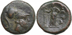 Greek Italy. Southern Lucania, Metapontum. AE 16 mm. c. 225-200 BC. Obv. Head of Leukippos left, wearing crested Corinthian helmet. Rev. META. Demeter...