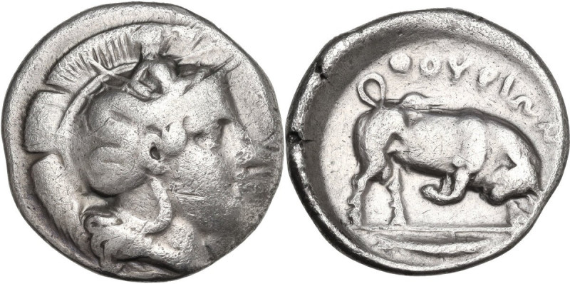 Greek Italy. Southern Lucania, Thurium. AR Stater, 410-350 BC. Obv. Head of Athe...