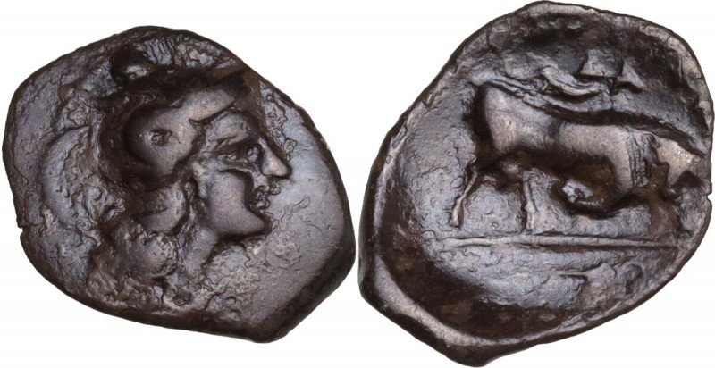 Greek Italy. Southern Lucania, Thurium. AR Triobol, 329-270 BC. Obv. Helmeted he...