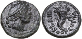 Greek Italy. Southern Lucania, Copia. AE Sextans, c. 193-89 BC. Obv. Draped bust of Mercury right, wearing petasos; behind, two pellets. Rev. L. L. AI...