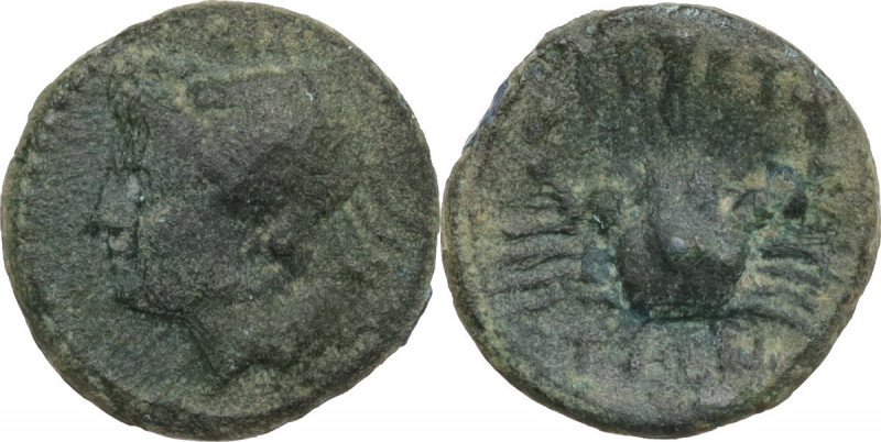 Greek Italy. Bruttium, The Brettii. AE Quarter, 214-211 BC. Obv. Head of sea-god...