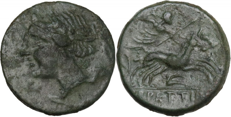 Greek Italy. Bruttium, The Brettii. AE Half unit, 211-208 BC. Obv. Bust of Nike ...