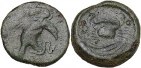 Sicily. Akragas. AE Hexas, c. 425-406 BC. Obv. Eagle on serpent right. Rev. Crab; pellet on each side; below, two fishes. HGC 2 146; CNS I 63-64. AE. ...