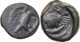 Sicily. Akragas. AE Hexas, c. 425-406 BC. Obv. Eagle on fish right. Rev. Crab; pellet on each side; below, two fishes. HGC 2 146; CNS I 63-64. AE. 7.2...