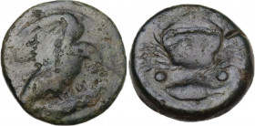 Sicily. Akragas. AE Hexas, before 425-410 BC. Obv. Eagle on fish right. Rev. Crab; below, two pellets flanking fish. CNS I 73; HGC 2 148. AE. 6.38 g. ...