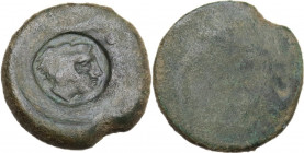 Sicily. Akragas. AE Tetras, c. 405-392 BC. Obv. Crab; countermark: head of Herakles to right, wearing lion skin headdress, all within round incuse. Re...