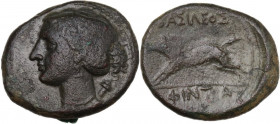 Sicily. Akragas. Phintias, (Tyrant, 287-279 BC). AE 22 mm. c. 282-279 BC. Obv. Head of Artemis Soteira left, quiver over shoulder. Rev. BAΣIΛEOΣ/ΦINTI...