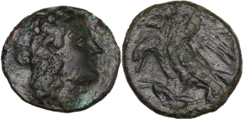 Sicily. Akragas. AE 19 mm, c. 275-240 BC. Obv. Head of Apollo right, laureate. R...