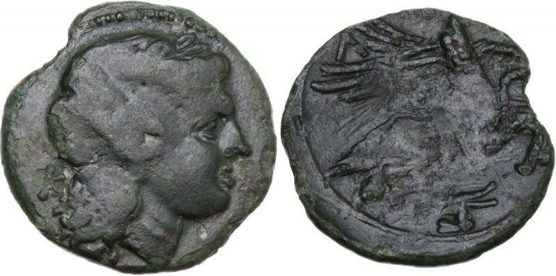 Sicily. Akragas. AE 20.5 mm, c. 275-240 BC. Obv. Laureate head of Apollo right; ...