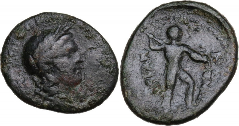 Sicily. Akragas. AE 25 mm, c. 279-212 BC. Obv. Laureate head of Apollo right; mo...