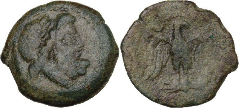 Sicily. Akragas. AE 23 mm. 213-210 BC. Obv. Laureate head of Zeus right. Rev. Ea...