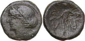 Sicily. Alaisa Archonidea. Roman Rule. AE 20 mm, after 204 BC. Obv. Head of Apollo left, laureate. Rev. Apollo standing left, leaning on lyre set on g...