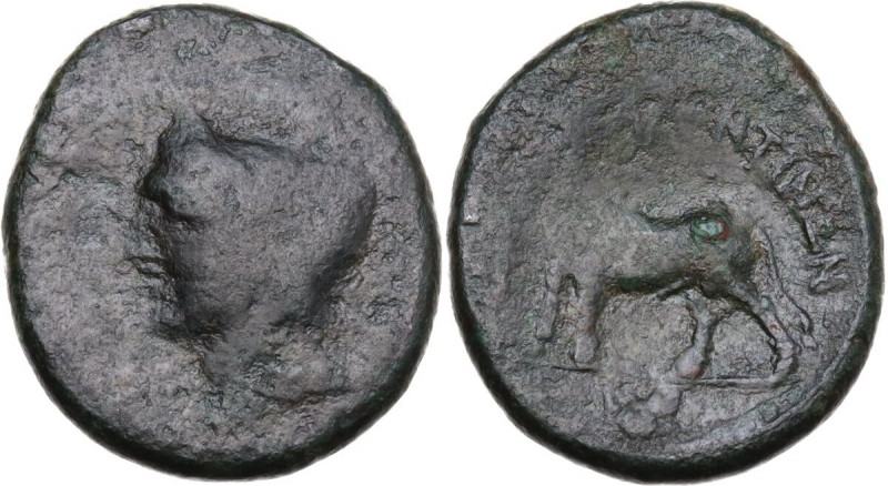 Sicily. Alontion. AE 21.5 mm, c. 241-210 BC. Obv. Male head left wearing Phrygia...