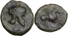 Sicily. Entella. Campanian mercenaries. AE 22 mm, c. 342-338 BC. Obv. Campanian helmet right. Rev. Pegasos flying right. HGC 2 248; CNS I 10. AE. 6.65...