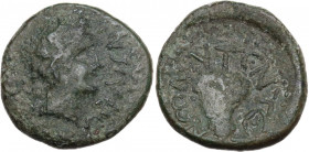 Sicily. Entella. L. Sempronius Atratinus. AE Quadrans, c. 36 BC. Obv. Head of Dionysos right, wearing ivy wreath; ATPATIN[O-Y] around. Rev. Grape bunc...