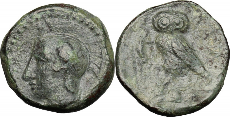 Sicily. Kamarina. AE Tetras, c. 410 BC. Obv. Head of Athena left, helmeted. Rev....
