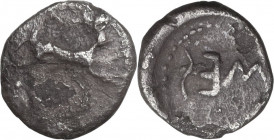 Sicily. Messana. AR Litra, 420-413 BC. Obv. Hare right. Rev. MES retrograde. SNG ANS 355v; Caltabiano 231. AR. 10.00 mm. Toned. About VF.