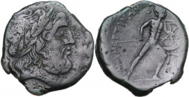 Sicily. Messana. The Mamertinoi. AE Pentonkion, 220-200 BC. Obv. Laureate head of Zeus right. Rev. Helmeted warrior advancing right, holding spear and...