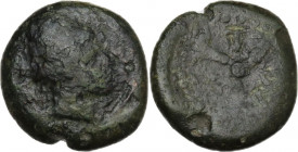 Sicily. Mytistraton. AE Hexas, c. 354/3-344 BC. Obv. Bearded head of Hephaistos right, wearing pilos. Rev. Trefoil-like device; M-Y-T within segments....