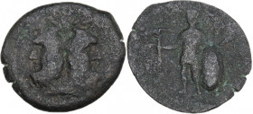 Sicily. Panormos. Under Roman Rule. AE As, after 241 BC. Obv. Head of Janus. Rev. Warrior standing facing, holding bird-tipped sceptre and resting lef...