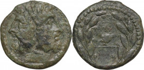 Sicily. Panormos. Under Roman Rule. AE As, c. 200-190 BC. Obv. Laureate head of Janus; I (mark of value) above. Rev. Dove standing right within wreath...