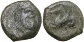 Sicily. Solous. AE 15 mm, early 4th century BC. Obv. Head of young Herakles right, wearing lion skin. Rev. Hippocamp left. HGC 2 1253; CNS I 3-4. AE. ...