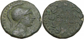 Sicily. Solous. AE 23 mm, late 2nd-early 1st centuries BC. Obv. Bust of Athena right, wearing Attic helmet. Rev. CΟΛΟΝ/ΤΙΝωΝ within wreath. HGC 2 1264...