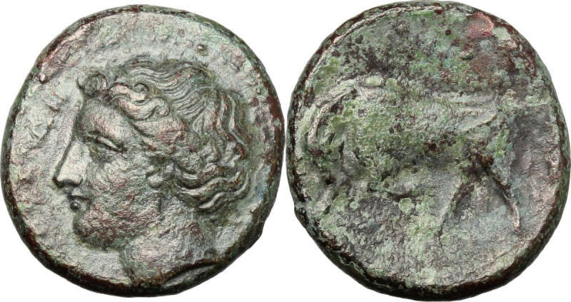 Sicily. Syracuse. Agathokles (317-289 BC). AE 16mm. Obv. Head of Persephone left...