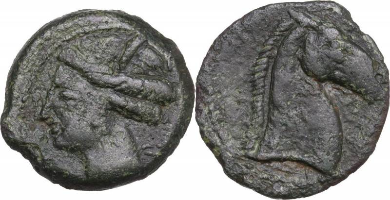 Punic Sardinia. AE 20 mm. c. 300-264 BC. Uncertain mint. Obv. Wreathed head of K...