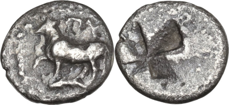 Continental Greece. Thrace, Byzantion. AR Diobol, 416-357 B.C. Obv. Heifer stand...