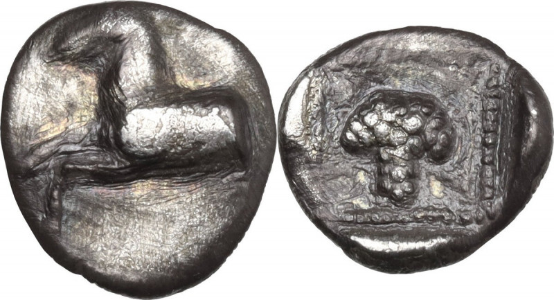 Continental Greece. Thrace, Maroneia. AR Tihemiobol. 398-385 BC. Obv. Forepart o...