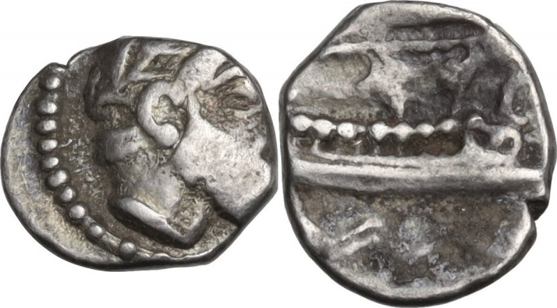 Greek Asia. Phoenicia, Arados. AR Obol, 400-350 BC. Obv. Laureate head of Melqar...