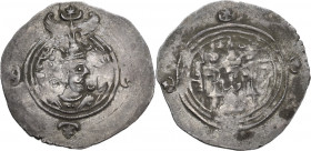 Greek Asia. Sasanian Kings. Khusro II (591-628). AR Drachm. Unclear mint, year 10. Obv. Bust of Khusro II right, wearing winged crown. Rev. Fire altar...