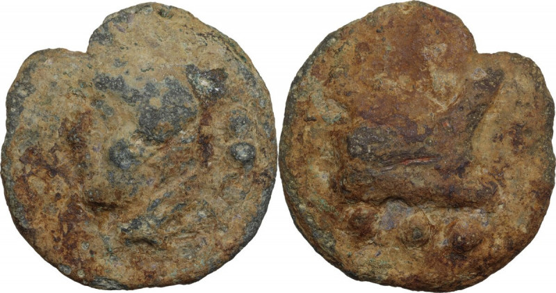 Anonymous. AE Cast Quadrans, 225-217 BC. Obv. Head of Hercules left; behind, thr...