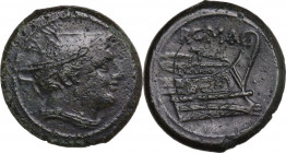 Semilibral series. AE Semuncia, c. 217-215 BC. Obv. Head of Mercury right, wearing winged petasus. Rev. ROMA. Prow right. Cr. 38/7. AE. 6.39 g. 21.00 ...