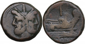 Anonymous sextantal series. AE As, after 211 BC. Obv. Laureate head of Janus; above, I. Rev. Prow right; above, I; below, ROMA. Cr. 56/2. AE. 33.95 g....