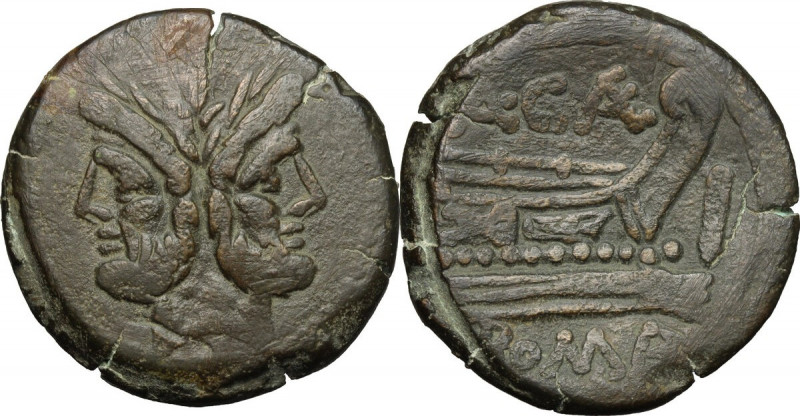 A. Caecilius. AE As, c. 169-158 BC. Obv. Laureate head of Janus; above, I. Rev. ...