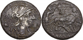 Sex. Pompeius Fostlus. AR Denarius, 137 BC. Obv. Helmeted head of Roma right; behind, jug; below chin, X. Rev. She-wolf suckling twins; behind, ficus ...
