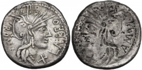 Q. Fabius Labeo. AR Brockage Denarius, c. 124 BC. Obv. Helmeted head of Roma right; behind, ROMA downwards; before, X and LABEO upwards. Rev. Incuse o...